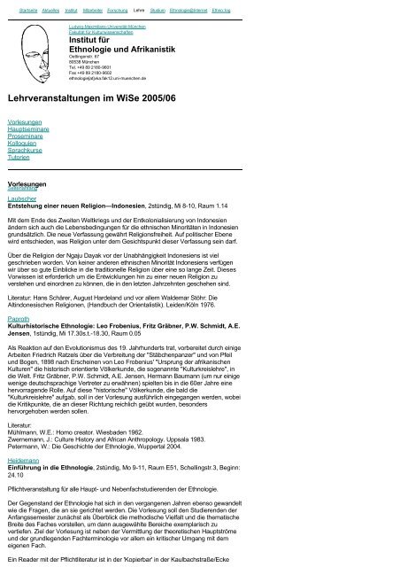 Wintersemester 2005/06 - Ethnologie - LMU