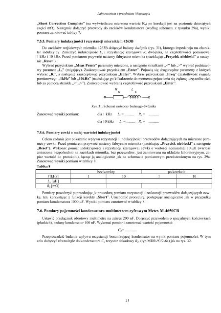 POMIARY PARAMETRÓW ELEMENTÓW RLC - Ćwiczenie nr 6