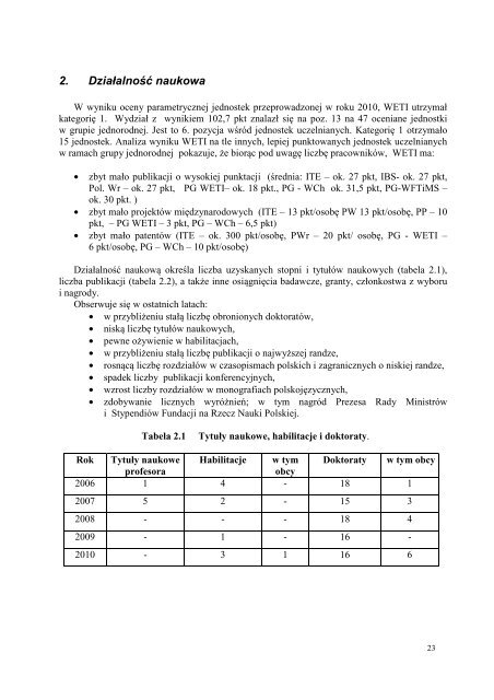 Sprawozdanie z działalności WETI 2006-2010 - Wydział Elektroniki ...