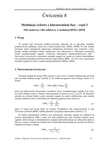 Filtr nadawczy i filtr odbiorczy w modulacji BPSK i QPSK