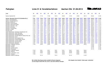 Fahrplan Linie 51 & Verstärkerfahren Aachen Olè 01.09.2012