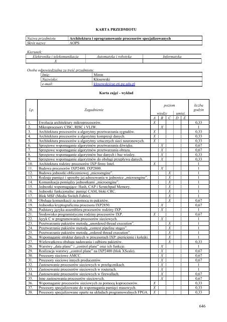 Wersja pełna [11,39 MB] - Wydział Elektroniki, Telekomunikacji i ...