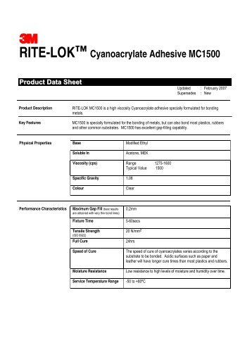 RITE-LOK™ Cyanoacrylate Adhesive MC1500 Product Data ... - Etilux