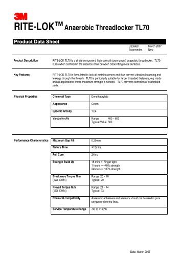 RITE-LOK™Anaerobic Threadlocker TL70 Product Data Sheet - Etilux