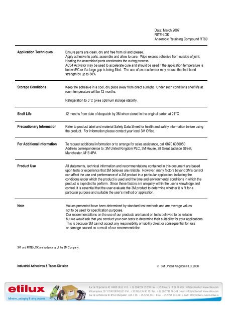 RITE-LOK™Retaining Compound RT80 Product Data Sheet - Etilux