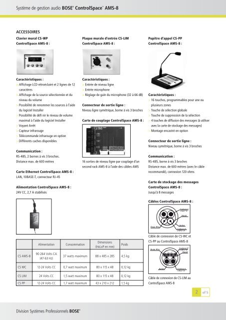 Système de gestion audio BOSE® ControlSpace™ AMS-8 ... - Etilux