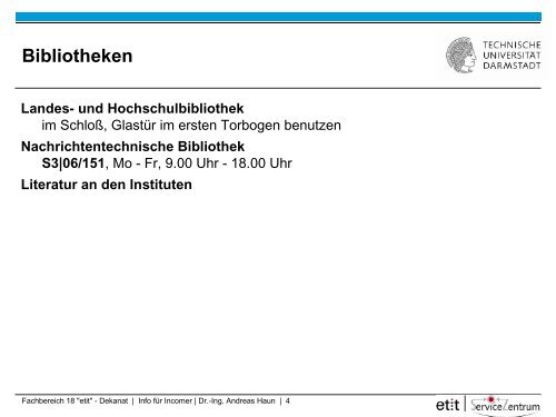 Incomer - Fachbereich Elektrotechnik und Informationstechnik