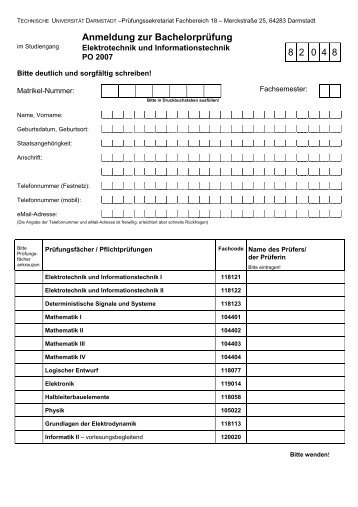 Exam registration form ETIT_PO_2007 - Fachbereich Elektrotechnik ...