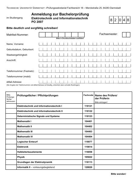 Exam registration form ETIT_PO_2007 - Fachbereich Elektrotechnik ...