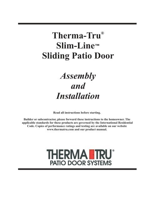 Therma-Tru Slim-Line Sliding Patio Door Assembly and Installation