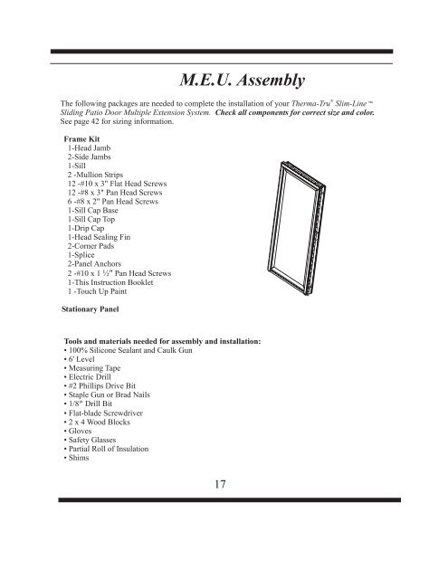 Therma-Tru Slim-Line Sliding Patio Door Assembly and Installation