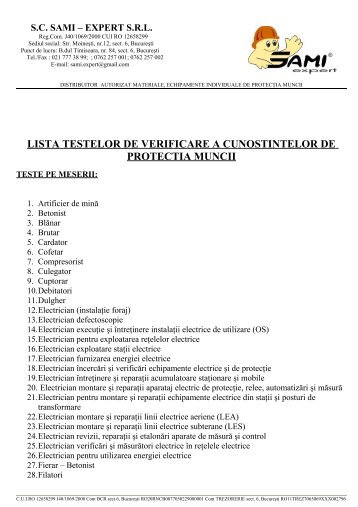 LISTA TESTELOR DE VERIFICARE A ... - Etrader.ro