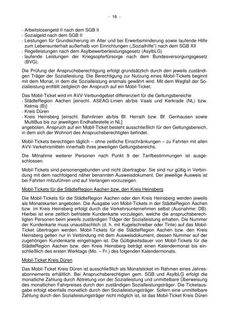 Tarifbestimmungen für den Aachener Verkehrsverbund (AVV)