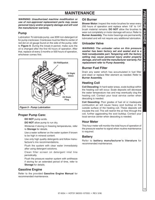 Hotsy 965SS-1075SSE 97-6554 0605 - ETS Company Pressure ...