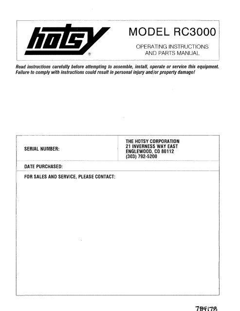 Hotsy RC3000 784178 97-11 - ETS Company Pressure Washers ...