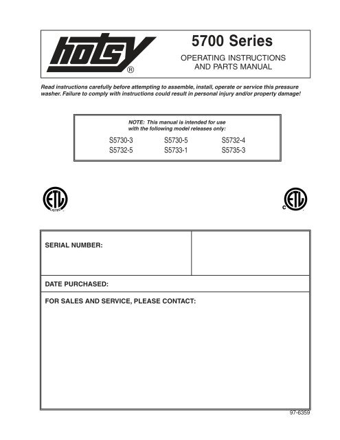 Hotsy 5700 97-6359 0511 - ETS Company Pressure Washers and ...