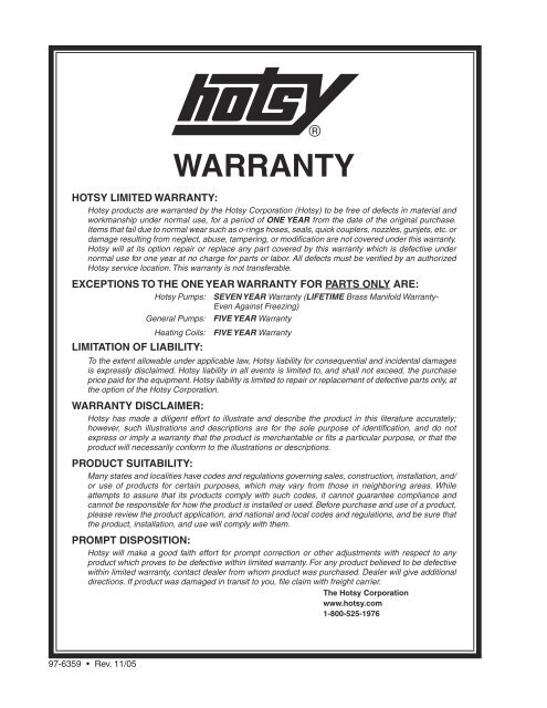 Hotsy 5700 97-6359 0511 - ETS Company Pressure Washers and ...
