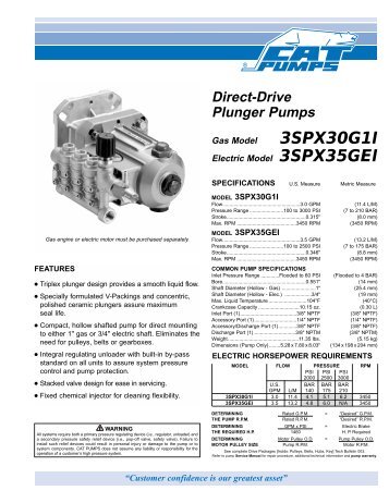 3SPX Direct-drive, Gas and Electric Pressure Washer Pump Data ...