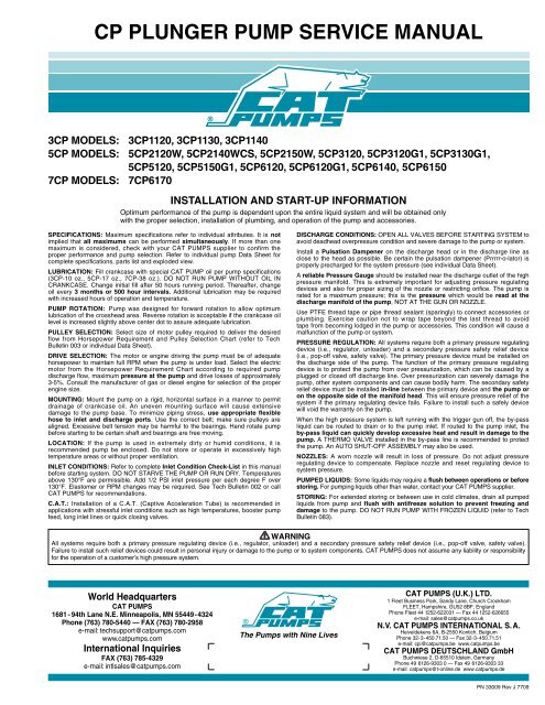 CP PLUNGER PUMP SERVICE MANUAL - Cat Pumps