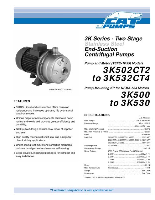 CAT PUMPS End-Suction, Two-Stage, Centrifugal Pumps Data Sheet.