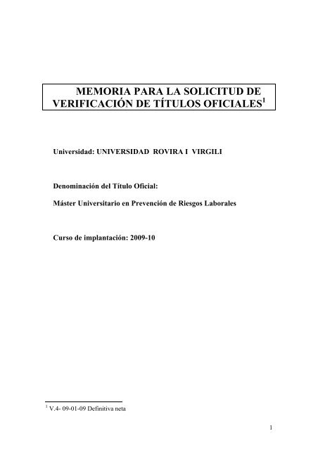 memoria para la solicitud de verificación de títulos oficiales - etsEQ ...