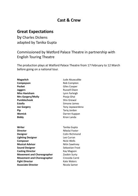 Great Expectations Education Pack - English Touring Theatre