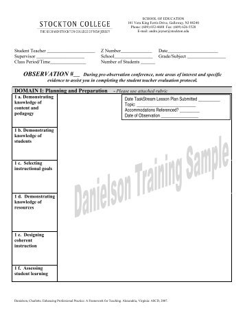 Student Teaching College Supervisor Sample Observation Form