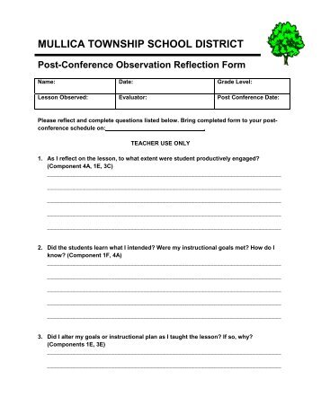 Mullica Teacher Observation Reflection Form