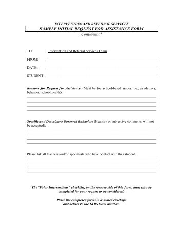 SAMPLE INITIAL REQUEST FOR ASSISTANCE FORM Confidential