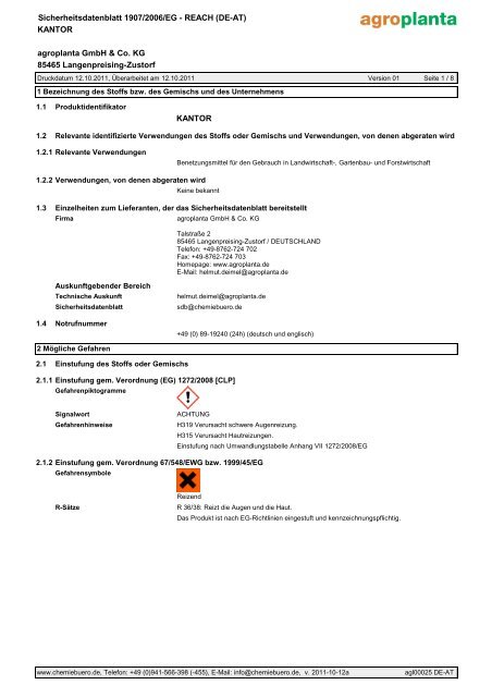 agroplanta GmbH & Co. KG Sicherheitsdatenblatt 1907/2006/EG ...