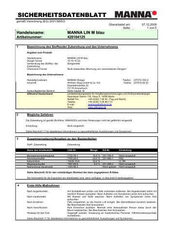 Sicherheitsdatenblatt MANNA LIN M - Raiffeisen