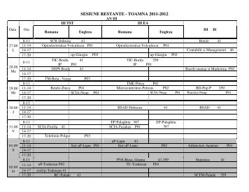 SESIUNE RESTANTE - TOAMNA 2011-2012