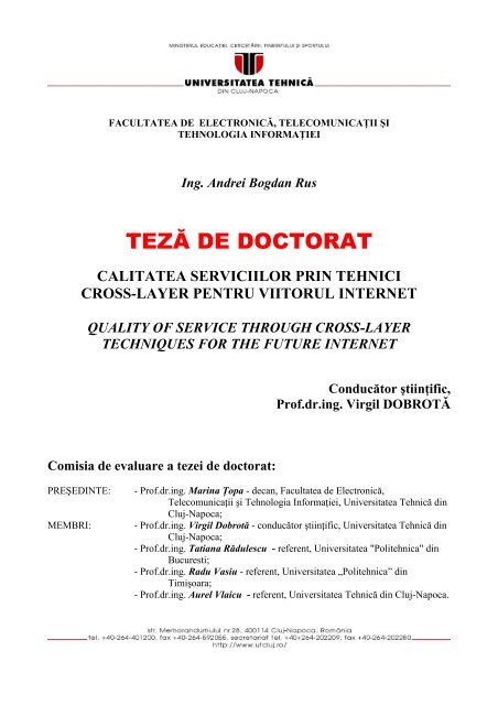 Rezumat teza - Facultatea de Electronica, Telecomunicatii si ...