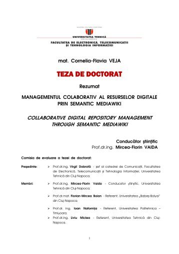 Rezumat teza - Facultatea de Electronica, Telecomunicatii si ...