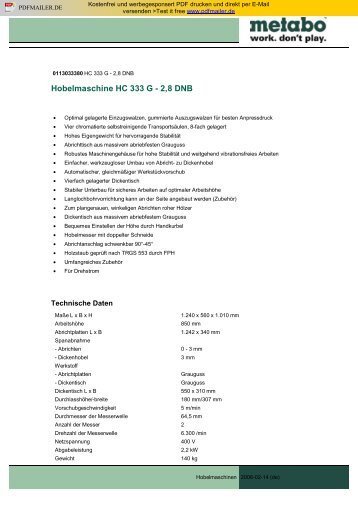 Hobelmaschine HC 333 G - 2,8 DNB