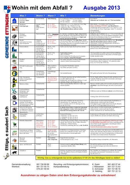 Abfallkalender - Gemeinde Ettingen