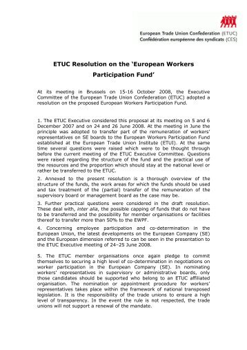 ETUC Resolution on the European Workers Participation Fund