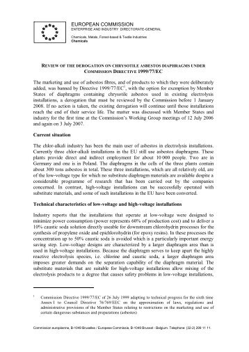 Derogation on Chrysotile Asbestos Diaphragms under Directive ...