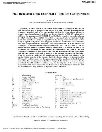 Stall Behaviour of the EUROLIFT High Lift Configurations - ETW