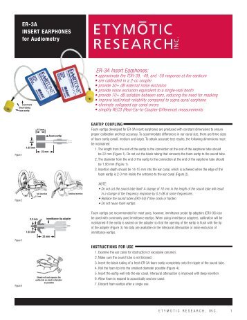 ER-3A ABR Insert Earphone Data Sheet - Etymotic Research