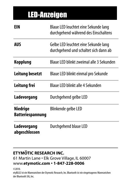 etyBLU2 Headset Bedienungsanleitung - Etymotic Research