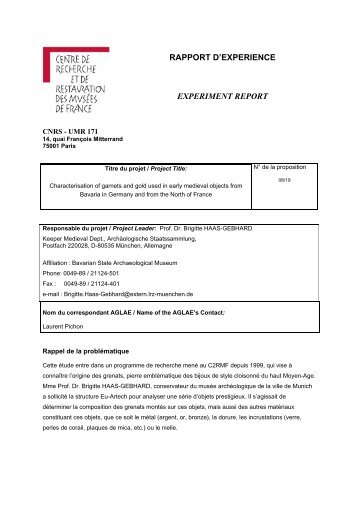 RAPPORT D'EXPERIENCE EXPERIMENT REPORT - Eu-ARTECH