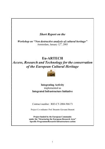 Workshop on "Non destructive analysis of cultural ... - Eu-ARTECH