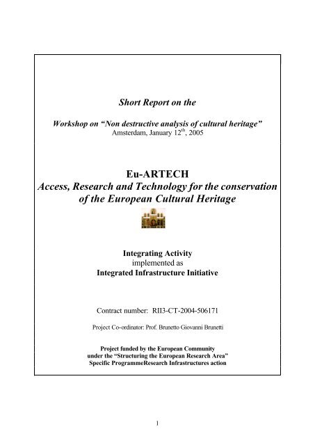 Workshop on "Non destructive analysis of cultural ... - Eu-ARTECH