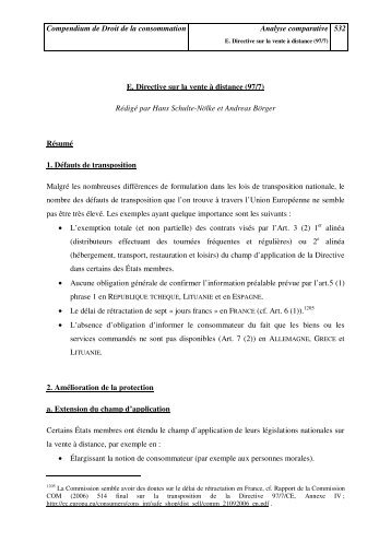 Compendium de Droit de la consommation Analyse comparative ...