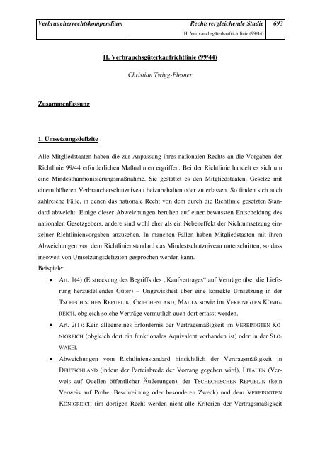 H. Die Verbrauchsgüterkaufrichtlinie 99/44/EG - EU Consumer Law ...