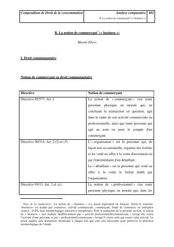 B. La notion de commerçant - EU Consumer Law Acquis