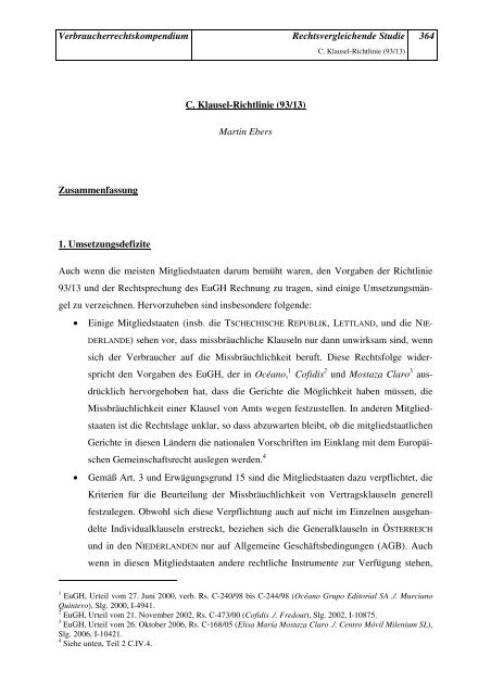 C. Die Klauselrichtlinie 93/13/EWG - EU Consumer Law Acquis