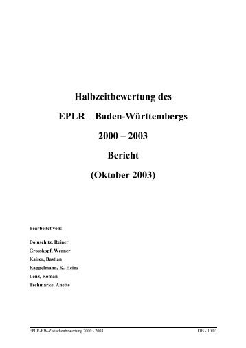 Halbzeitbewertung des EPLR – Baden-Württembergs 2000 – 2003 ...