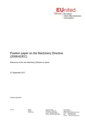 Position paper on the Machinery Directive (2006/42/EC) - eu-nited